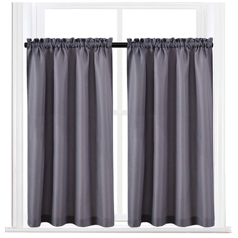 Valea Home Waffle Weave Textured Half Window Tier Curtains for Kitchen Water Repellent Window Covering Bathroom Short Curtains, 72" x 45", Grey, Set of 2 - Image 1